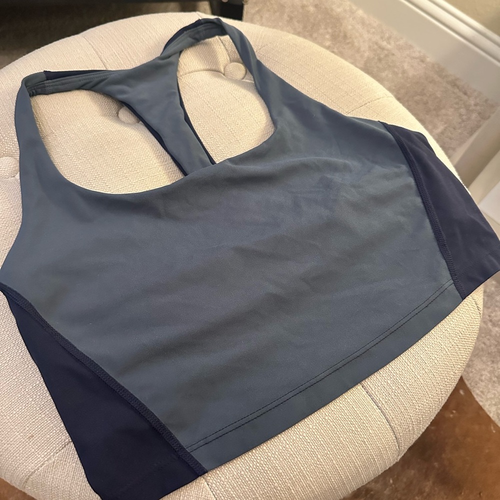 Athleta Navy and Slate Blue Racerback Sports Bra and Leggings